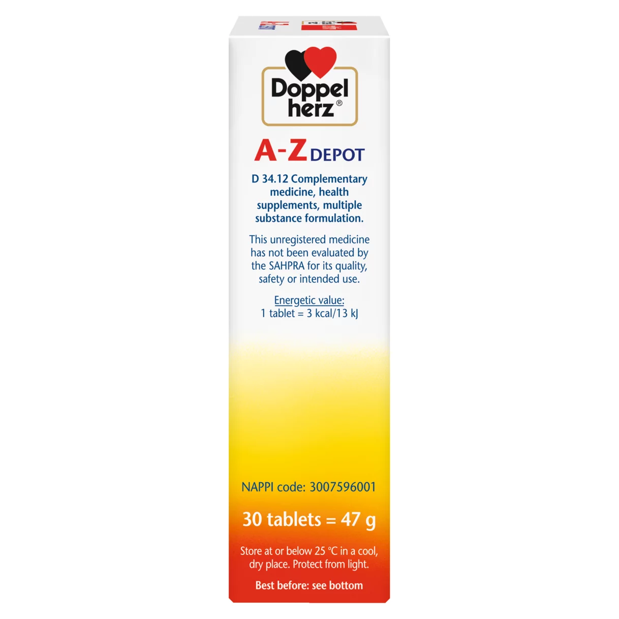 Illustration of the product packaging Doppelherz aktiv A-Z DEPOT side view right